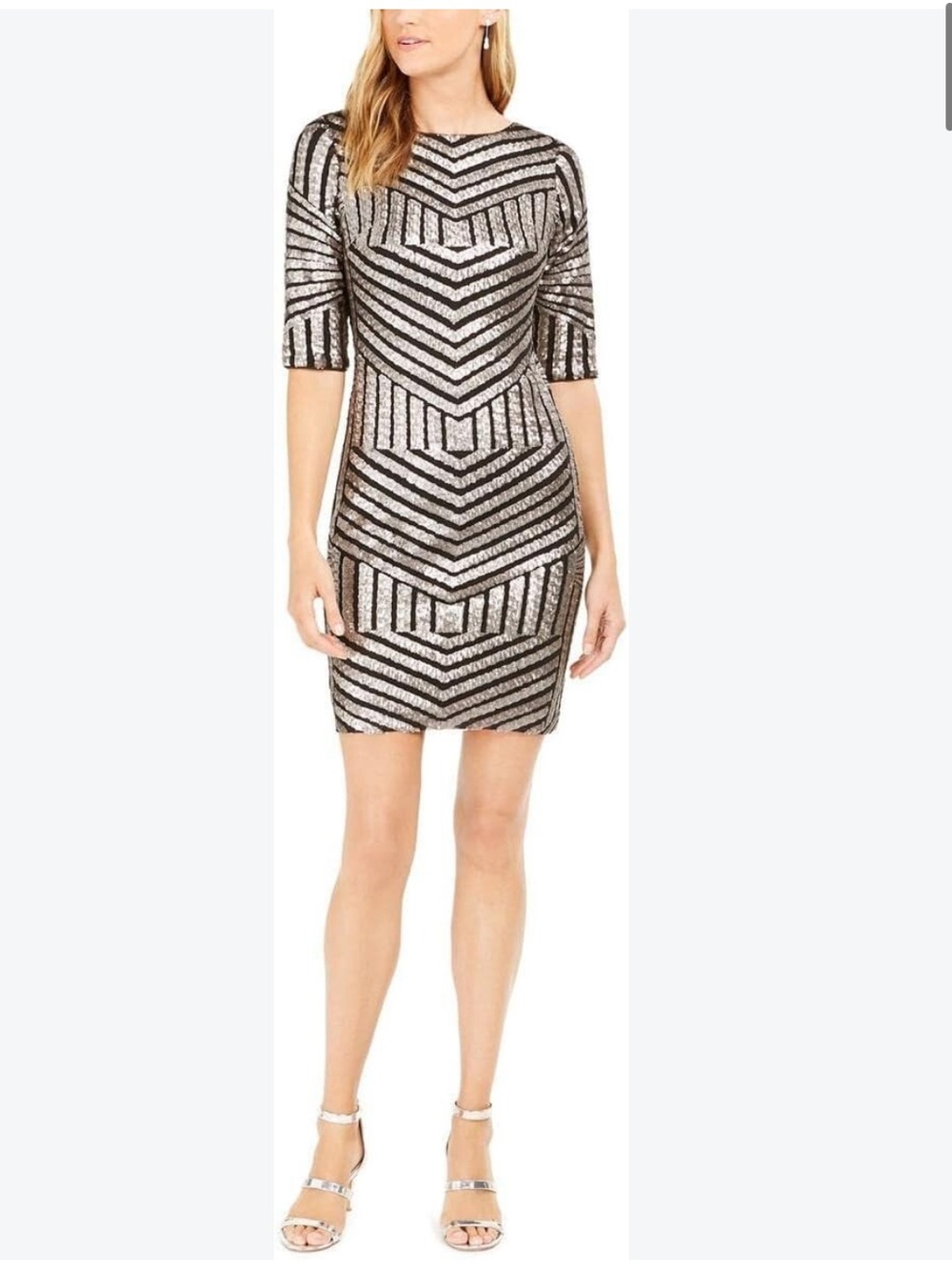 Elegant Black and Silver Striped Dress